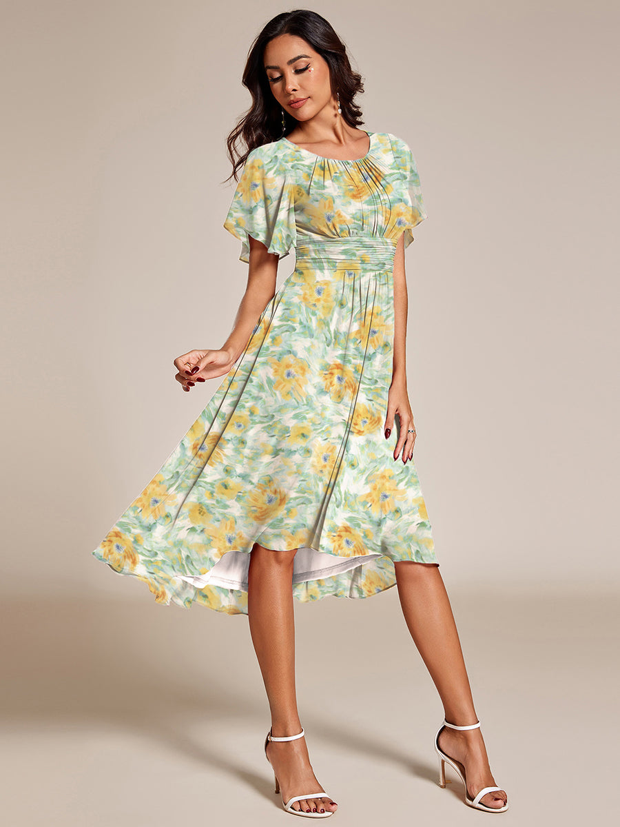 ever EDEN|Robe d'invité de mariage trapèze en mousseline fluide à encolure ronde et longueur au genou #Couleur_Fougère Ensoleillée