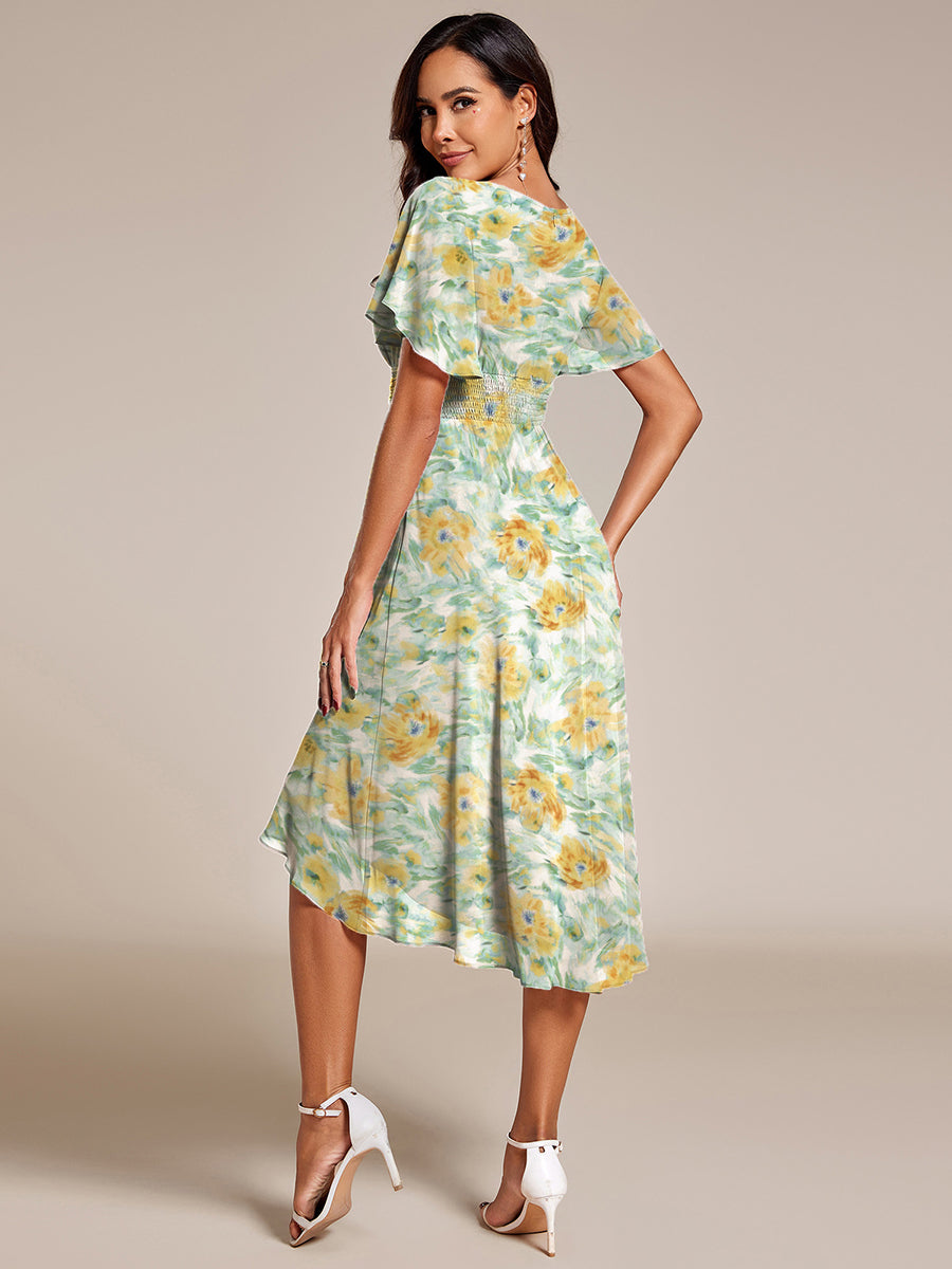 ever EDEN|Robe d'invité de mariage trapèze en mousseline fluide à encolure ronde et longueur au genou #Couleur_Fougère Ensoleillée