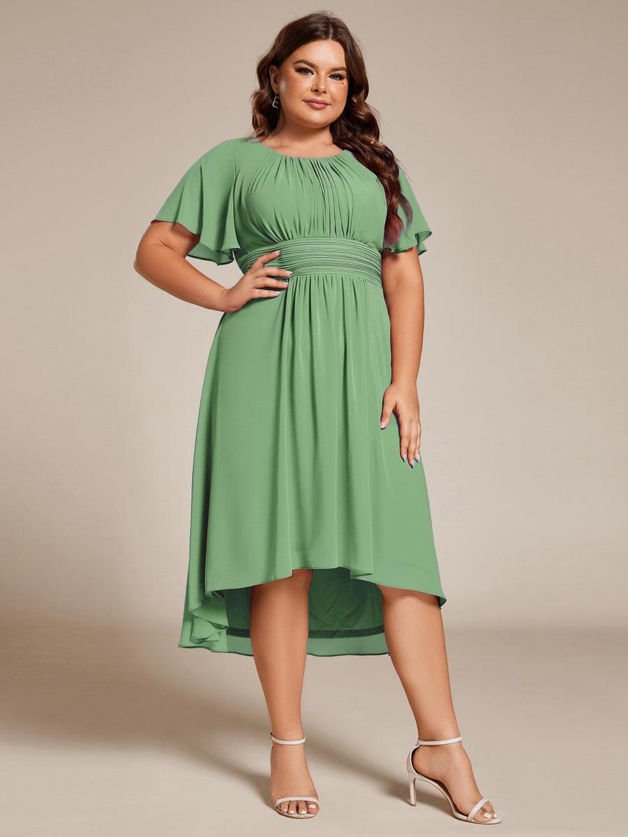 Robe d'invité de mariage trapèze en mousseline fluide à encolure ronde et longueur au genou #Couleur_Vert sauge
