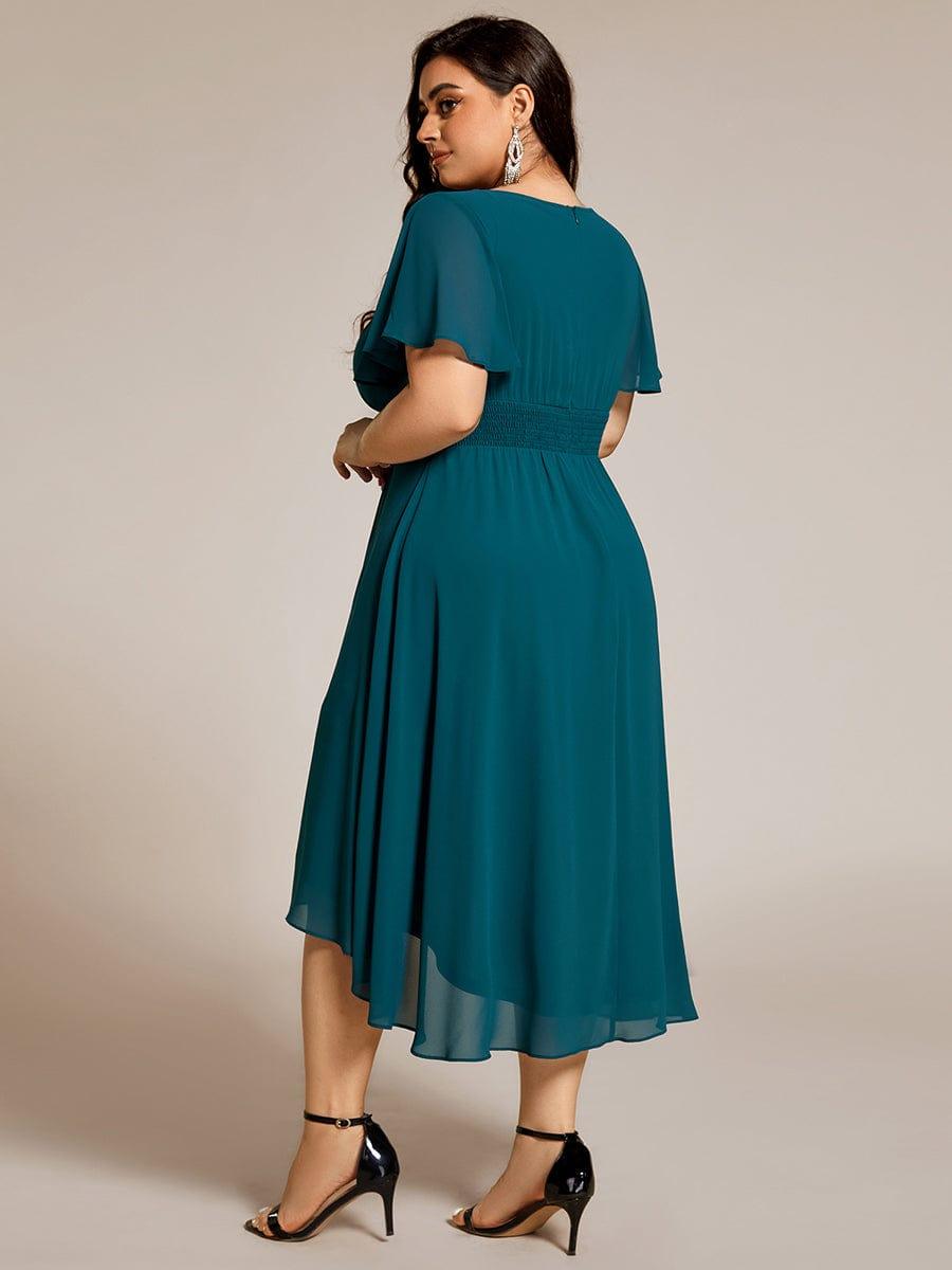 Robe d'invité de mariage trapèze en mousseline fluide à encolure ronde et longueur au genou #Couleur_Bleu Sarcelle