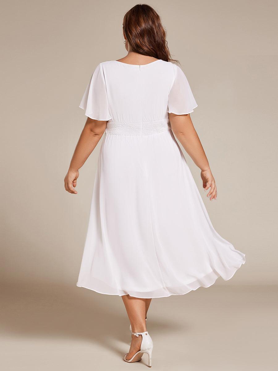 Robe d'invité de mariage trapèze en mousseline fluide à encolure ronde et longueur au genou #Couleur_Blanc