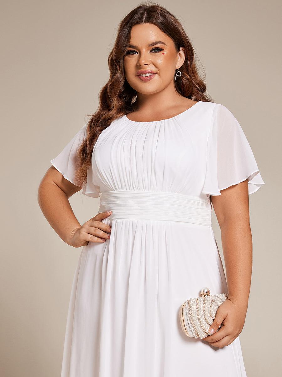 Robe d'invité de mariage trapèze en mousseline fluide à encolure ronde et longueur au genou #Couleur_Blanc