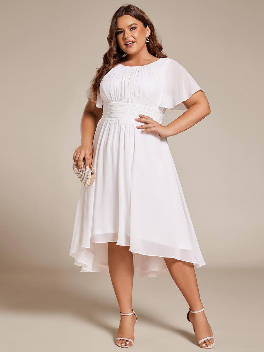 Robe d'invité de mariage trapèze en mousseline fluide à encolure ronde et longueur au genou #Couleur_Blanc