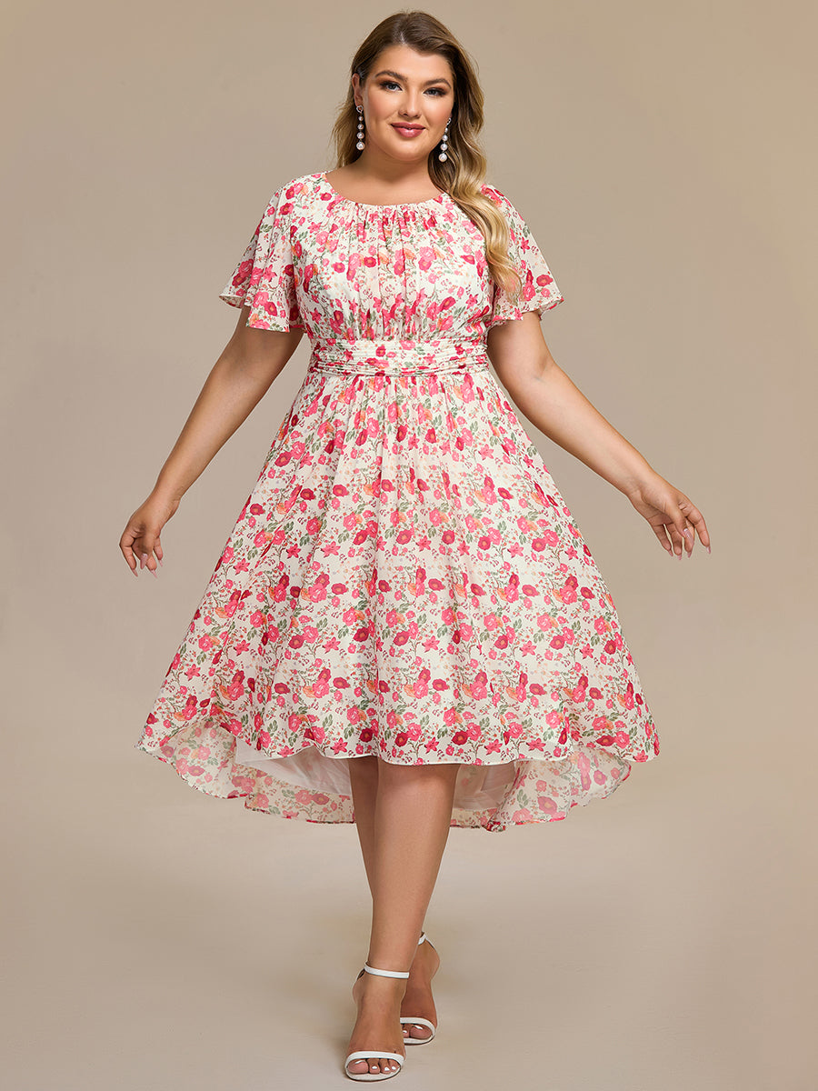 Robe d'invité de mariage trapèze en mousseline fluide à encolure ronde et longueur au genou #Couleur_Blanc Rouge