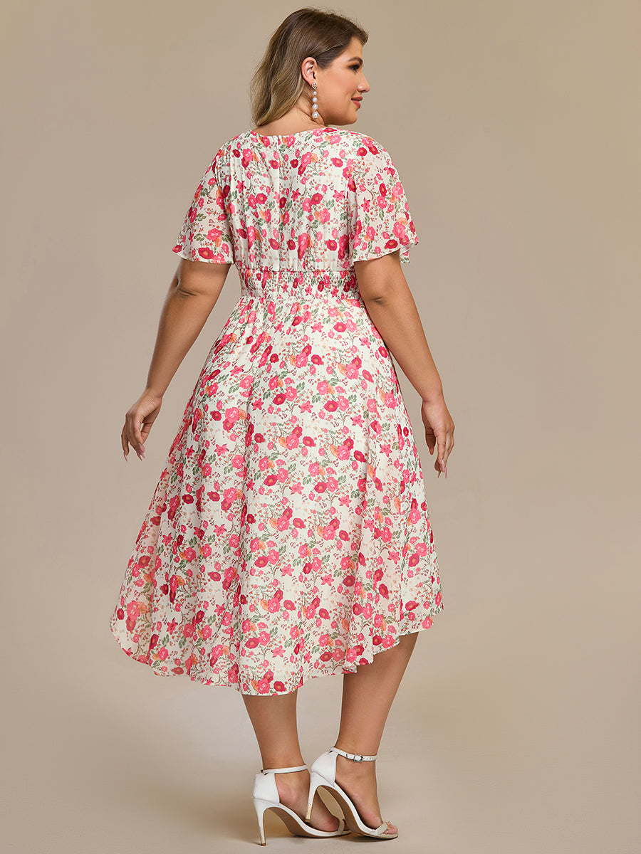 Robe d'invité de mariage trapèze en mousseline fluide à encolure ronde et longueur au genou #Couleur_Blanc Rouge