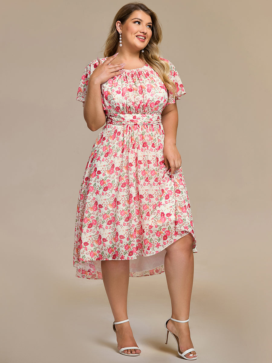 Robe d'invité de mariage trapèze en mousseline fluide à encolure ronde et longueur au genou #Couleur_Blanc Rouge