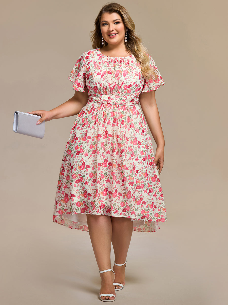 Robe d'invité de mariage trapèze en mousseline fluide à encolure ronde et longueur au genou #Couleur_Blanc Rouge