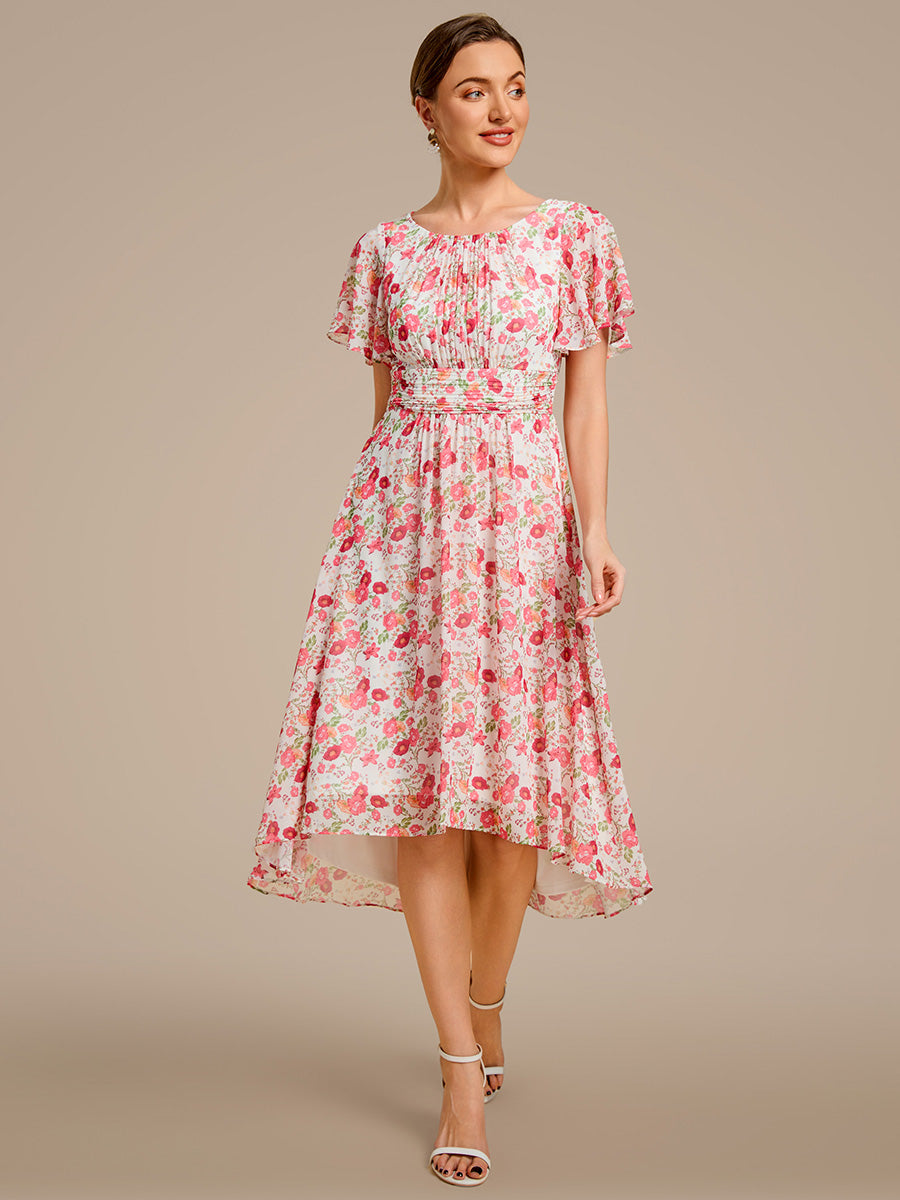 Robe d'invité de mariage trapèze en mousseline fluide à encolure ronde et longueur au genou #Couleur_Blanc Rouge