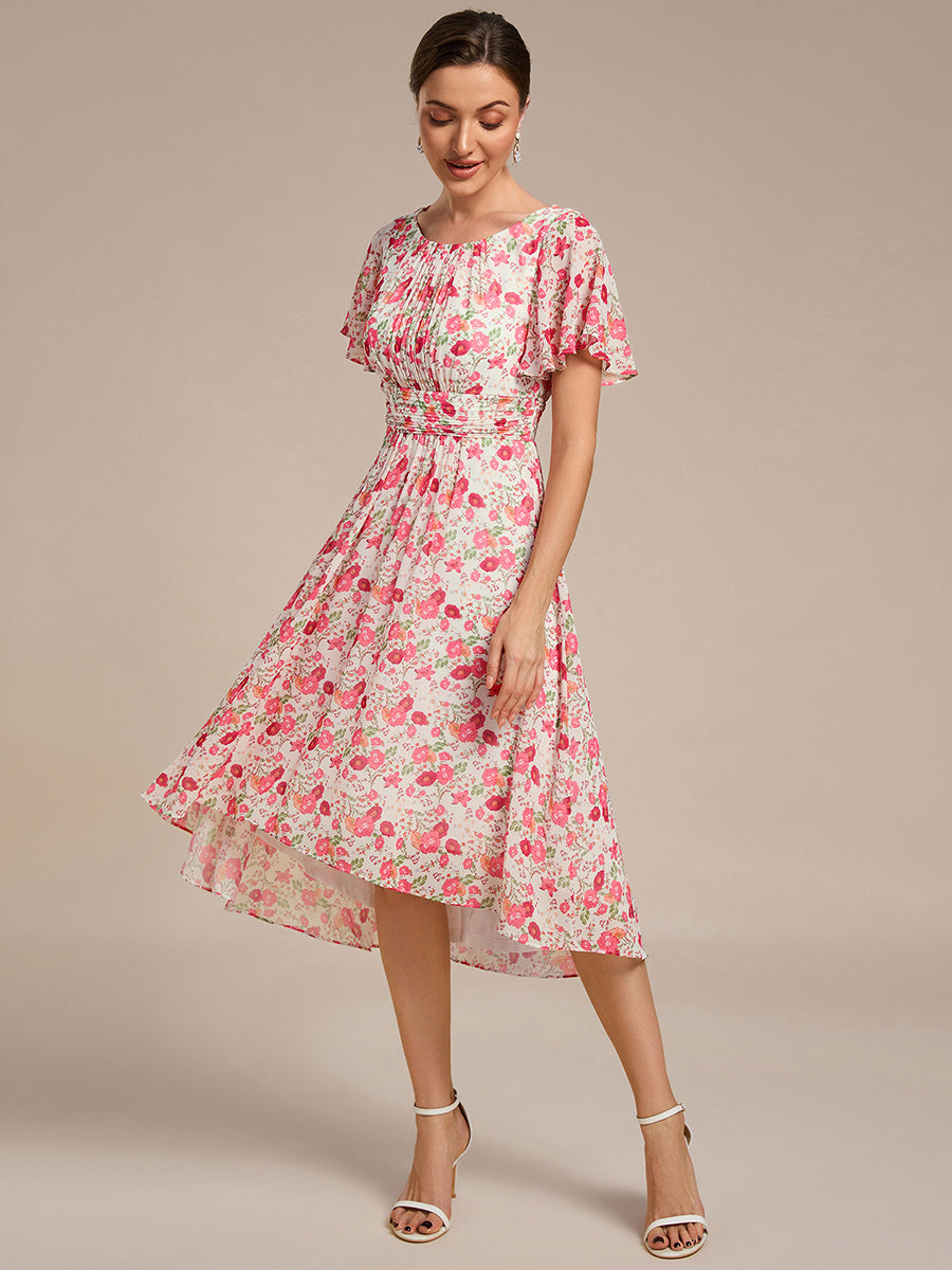 Robe d'invité de mariage trapèze en mousseline fluide à encolure ronde et longueur au genou #Couleur_Blanc Rouge