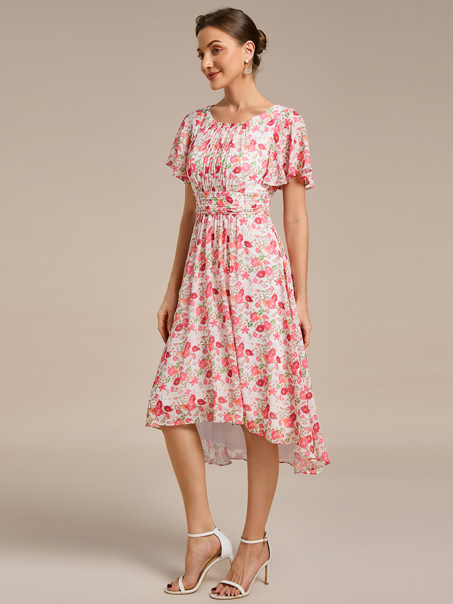 Robe d'invité de mariage trapèze en mousseline fluide à encolure ronde et longueur au genou #Couleur_Blanc Rouge