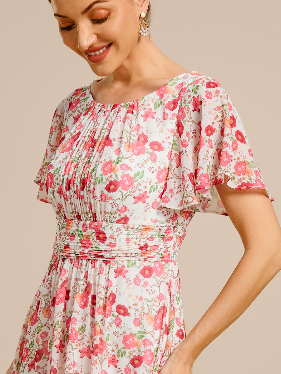 Robe d'invité de mariage trapèze en mousseline fluide à encolure ronde et longueur au genou #Couleur_Blanc Rouge