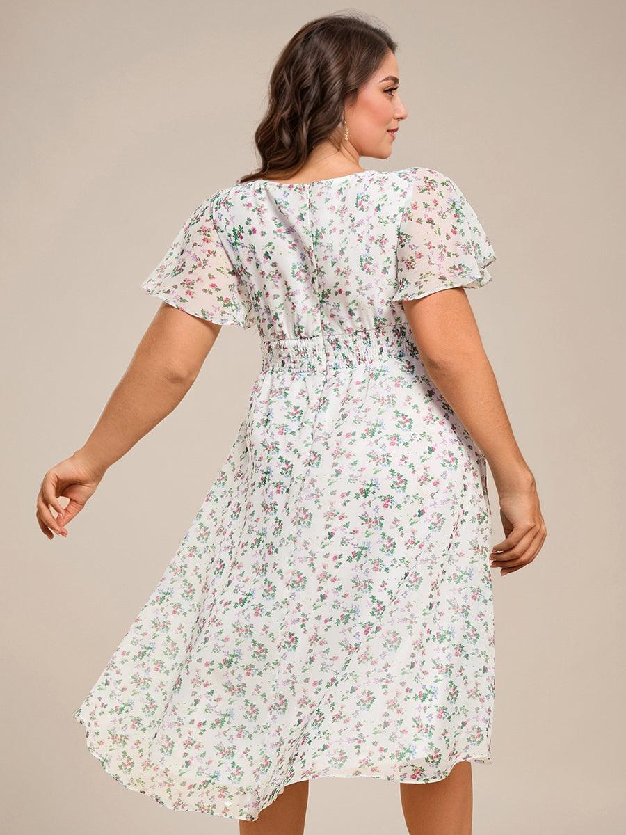 ever EDEN|Robe d'invité de mariage trapèze en mousseline fluide à encolure ronde et longueur au genou #Couleur_Blanc Vert