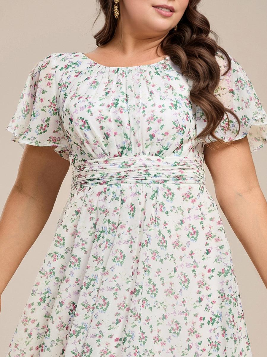 ever EDEN|Robe d'invité de mariage trapèze en mousseline fluide à encolure ronde et longueur au genou #Couleur_Blanc Vert