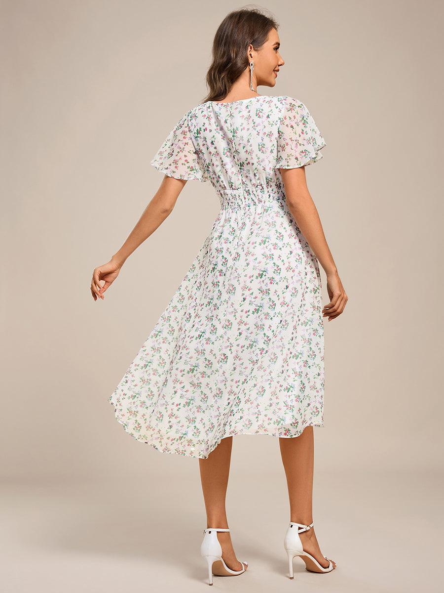ever EDEN|Robe d'invité de mariage trapèze en mousseline fluide à encolure ronde et longueur au genou #Couleur_Blanc Vert