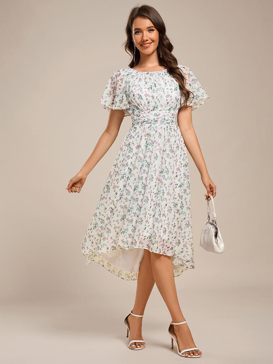 ever EDEN|Robe d'invité de mariage trapèze en mousseline fluide à encolure ronde et longueur au genou #Couleur_Blanc Vert