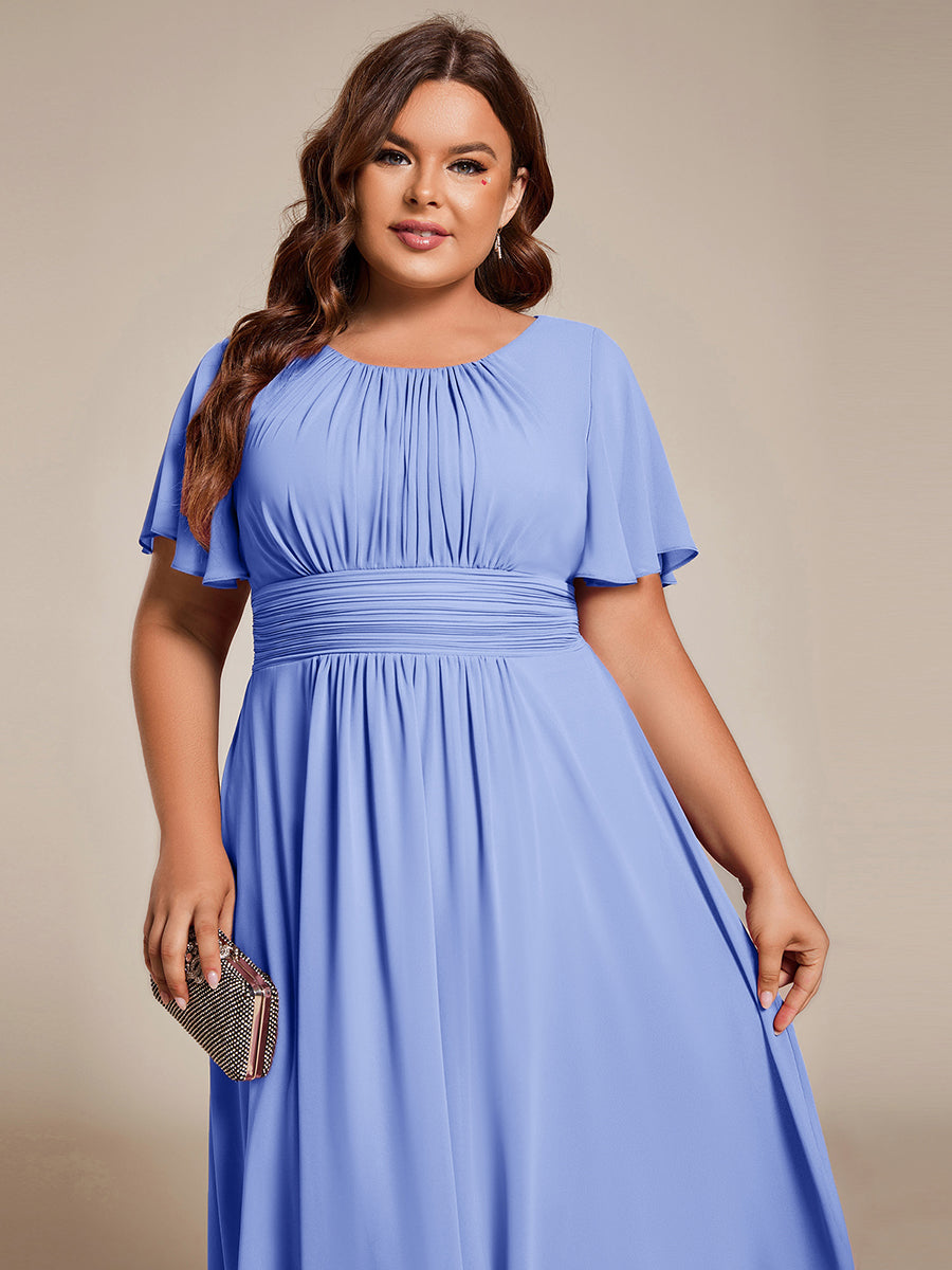 ever EDEN|Robe d'invité de mariage trapèze en mousseline fluide à encolure ronde et longueur au genou #Couleur_Bleu Bleuet