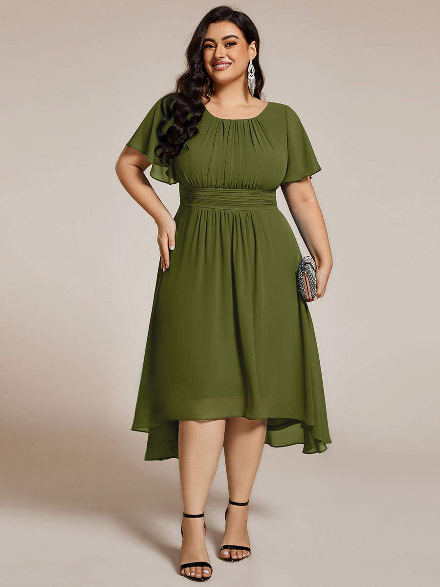 ever EDEN|Robe d'invité de mariage trapèze en mousseline fluide à encolure ronde et longueur au genou #Couleur_Vert Olive