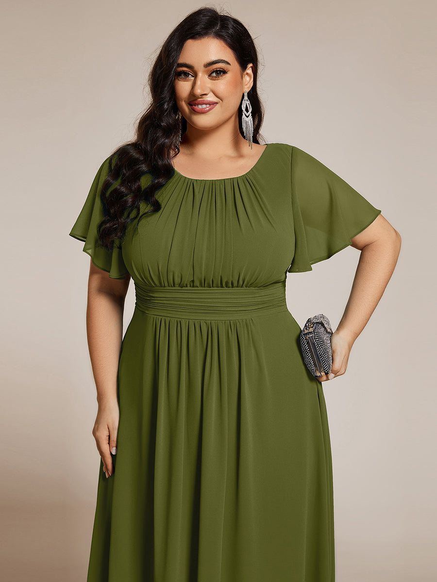 ever EDEN|Robe d'invité de mariage trapèze en mousseline fluide à encolure ronde et longueur au genou #Couleur_Vert Olive