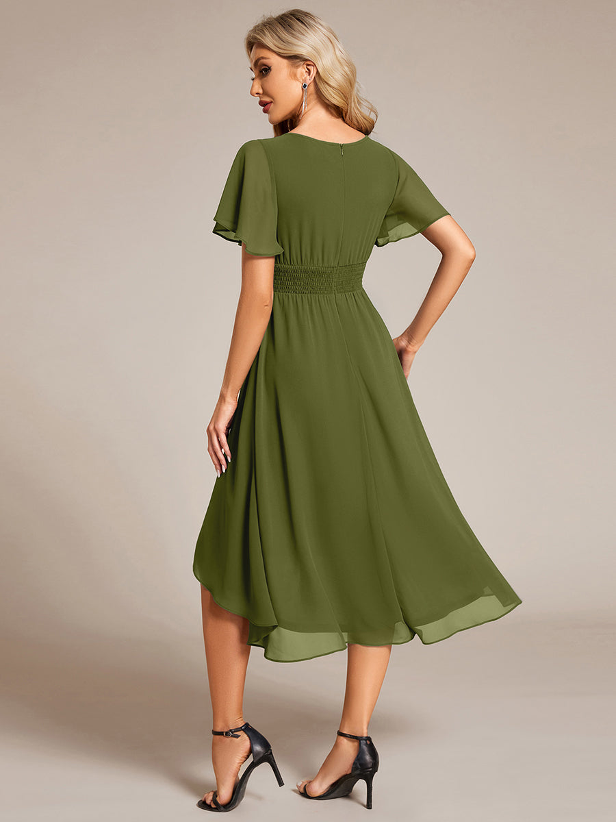 ever EDEN|Robe d'invité de mariage trapèze en mousseline fluide à encolure ronde et longueur au genou #Couleur_Vert Olive