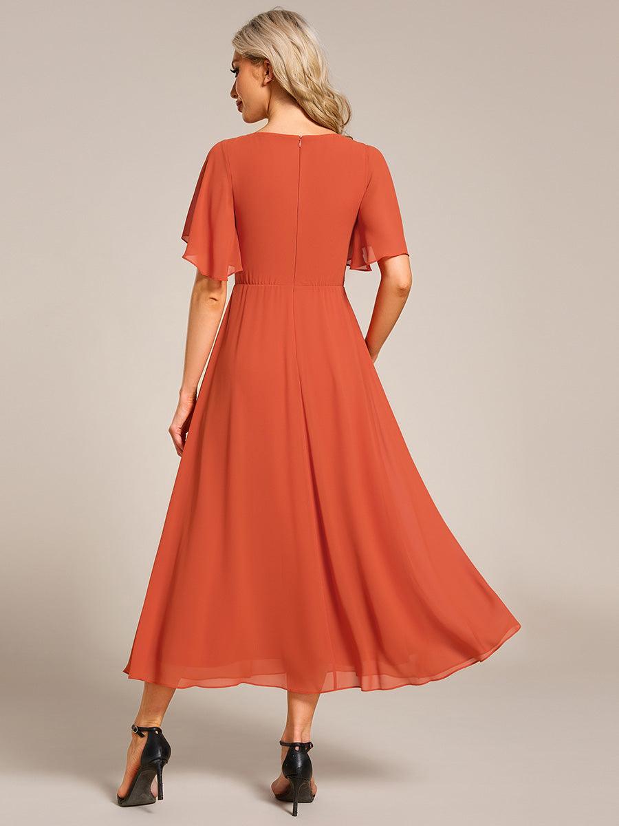 Robe d'invité de mariage mi-longue en mousseline de soie à col en V de grande taille avec applique à la taille #Couleur_Orange Brûlée