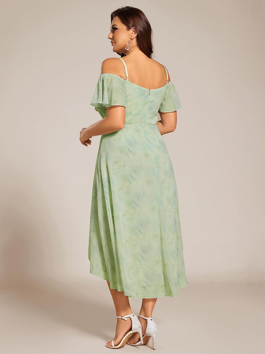 Robes d'invitées de mariage en mousseline, épaules dénudées, hautes et basses, manches courtes #Couleur_Roses Vert Clair