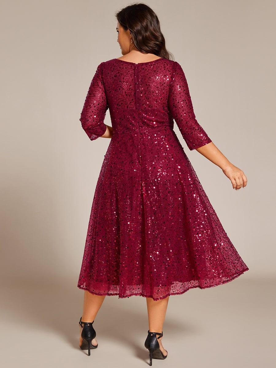 Robe d'invitée de mariage grande taille à manches 3/7 et à paillettes #Couleur_Bordeaux