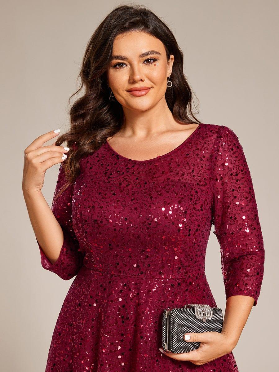 Robe d'invitée de mariage grande taille à manches 3/8 et à paillettes #Couleur_Bordeaux