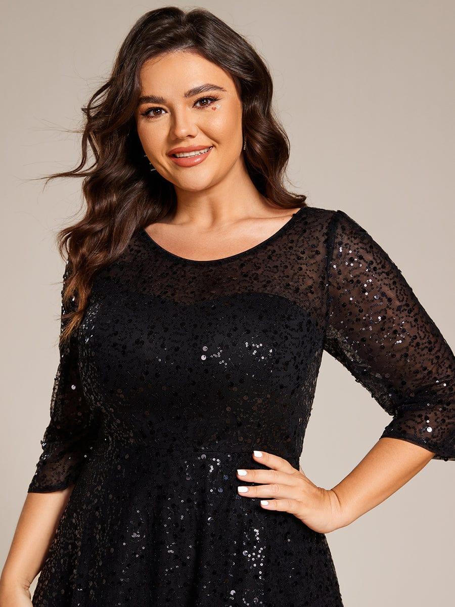 Robe d'invitée de mariage grande taille à manches 3/5 et à paillettes #Couleur_Noir