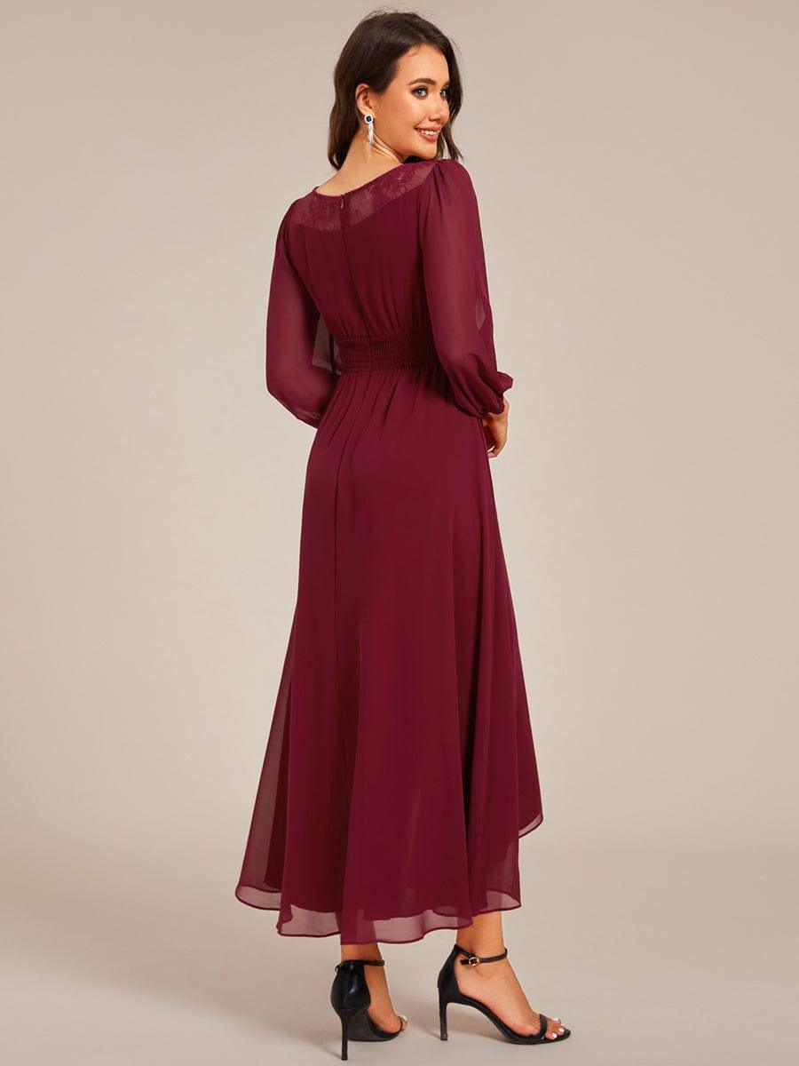 Robe d'invitée de mariage mi-longue en mousseline à col rond #Couleur_Bordeaux