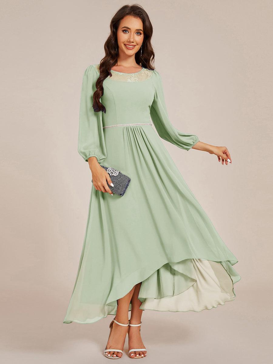 Robe d'invitée de mariage mi-longue en mousseline à col rond #Couleur_Menthe Verte
