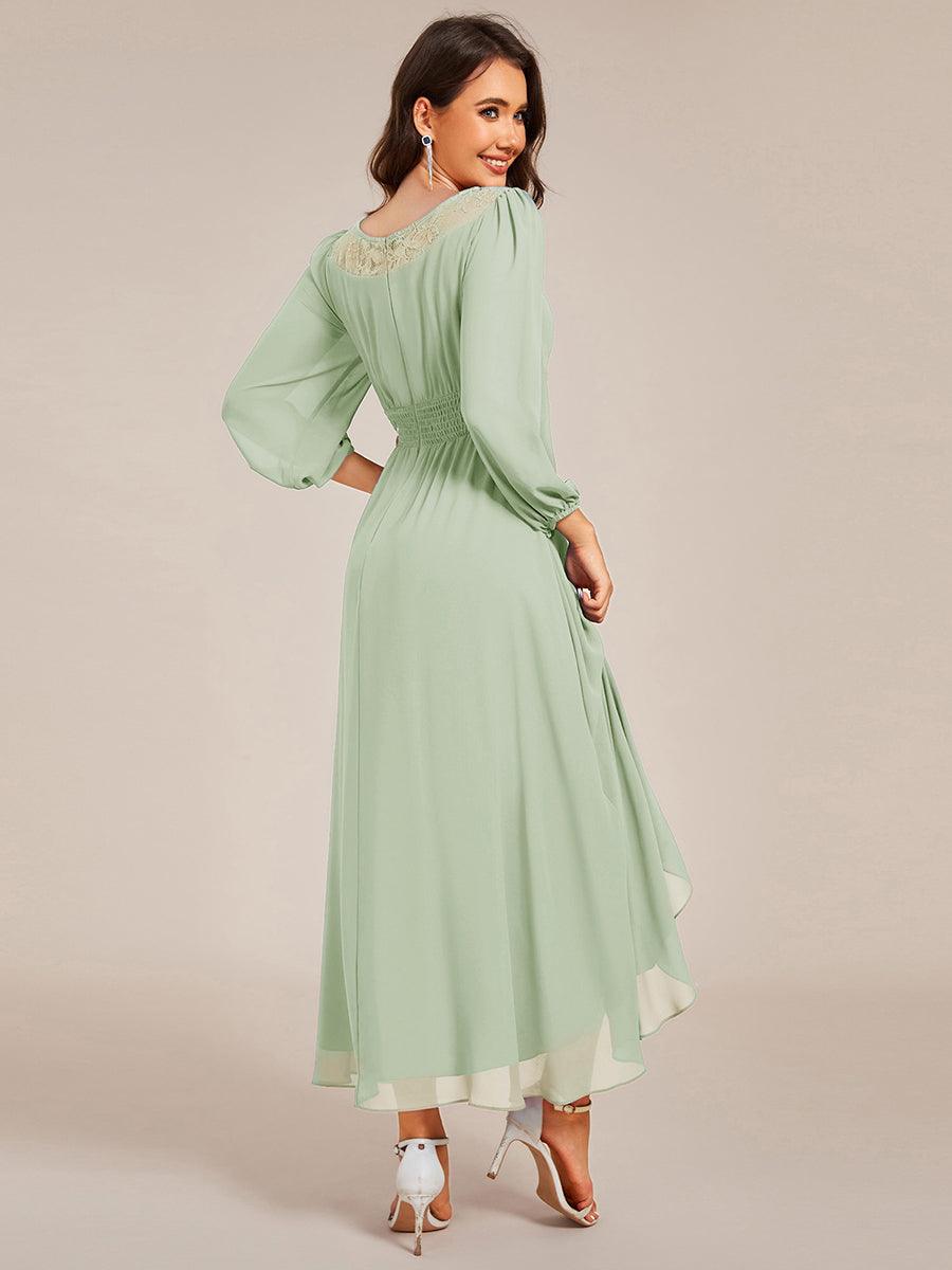 Robe d'invitée de mariage mi-longue en mousseline à col rond #Couleur_Menthe Verte