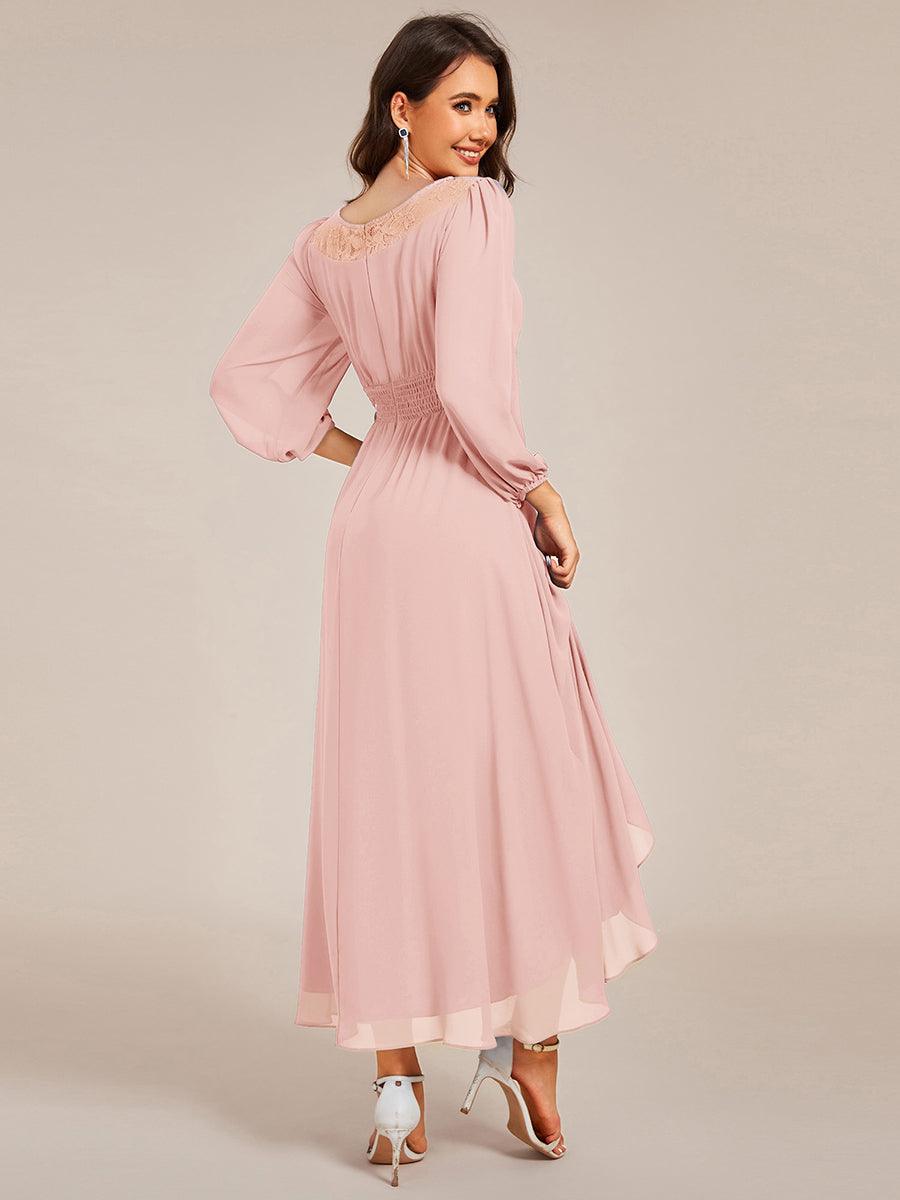 Robe d'invitée de mariage mi-longue en mousseline à col rond #Couleur_Rose