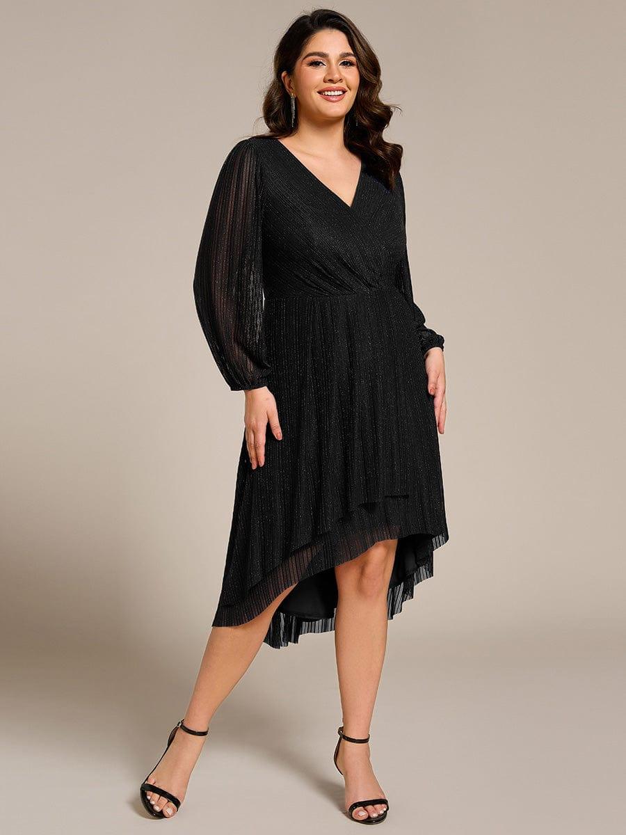 Robe d'invitée de mariage pailletée à manches longues grande taille #Couleur_Noir