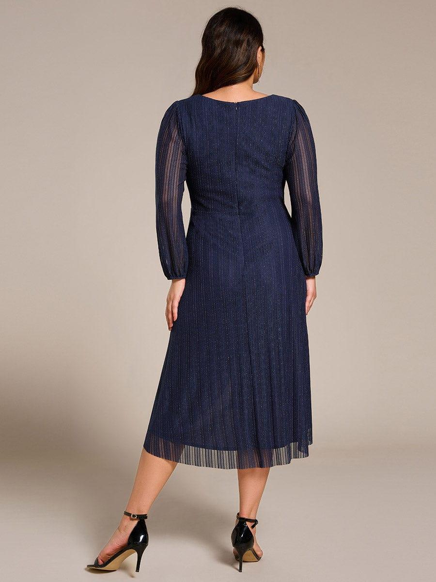Robe d'invitée de mariage pailletée à manches longues grande taille #Couleur_Bleu Marine