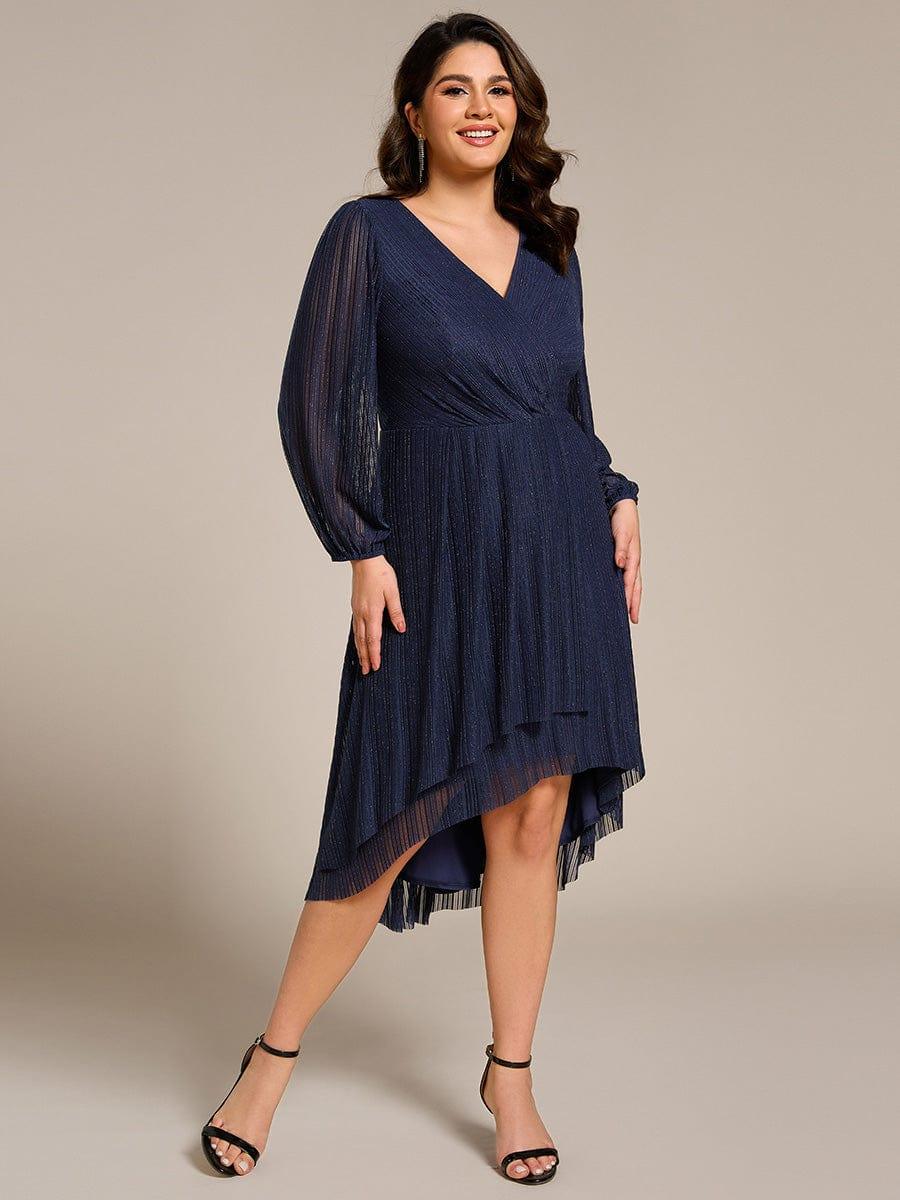 Robe d'invitée de mariage pailletée à manches longues grande taille #Couleur_Bleu Marine