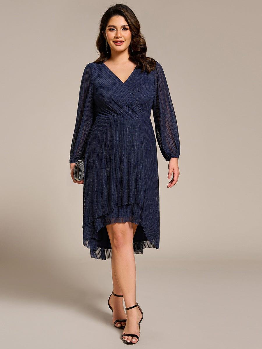 Robe d'invitée de mariage pailletée à manches longues grande taille #Couleur_Bleu Marine