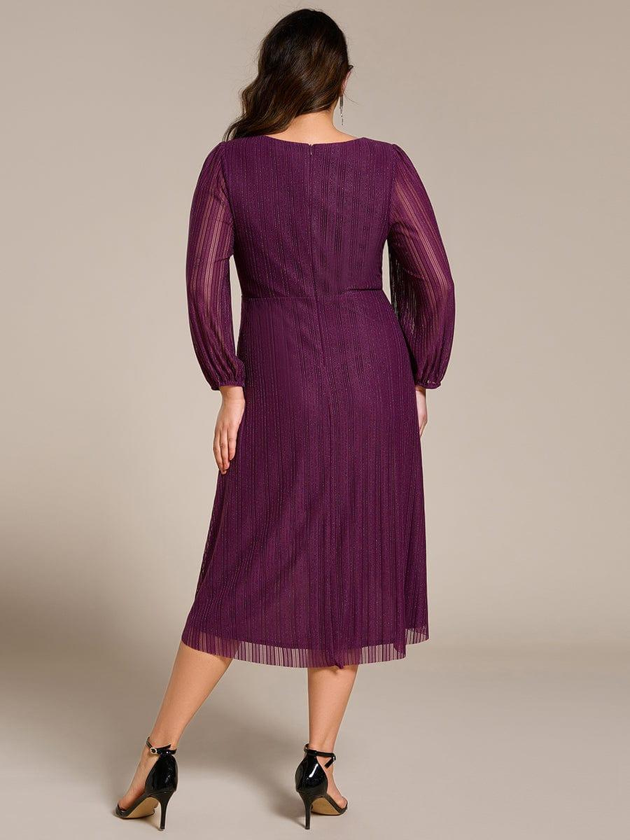 Robe d'invitée de mariage pailletée à manches longues grande taille #Couleur_Glycine violette
