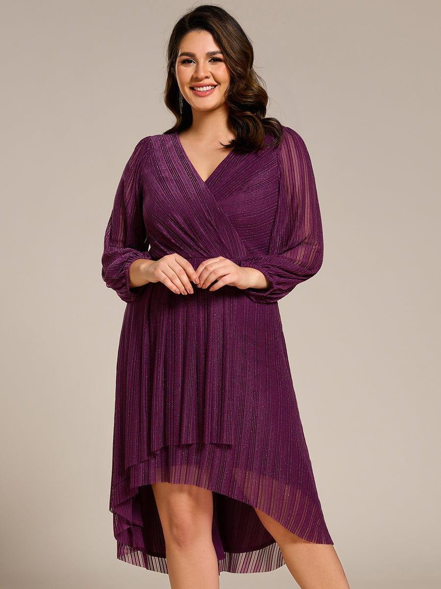 Robe d'invitée de mariage pailletée à manches longues grande taille #Couleur_Glycine violette