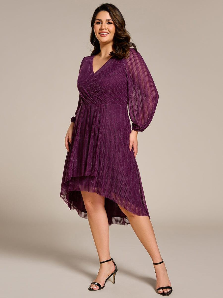 Robe d'invitée de mariage pailletée à manches longues grande taille #Couleur_Glycine violette