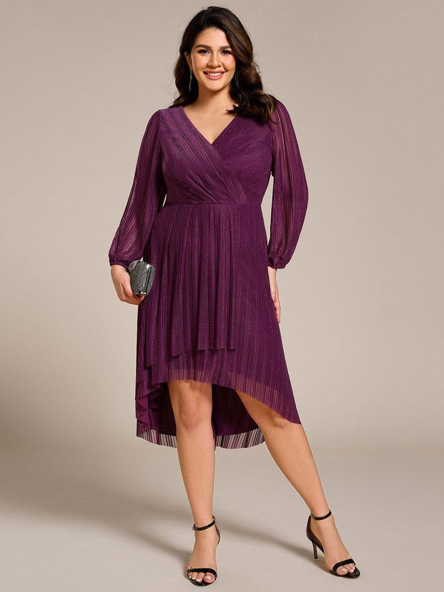 Robe d'invitée de mariage pailletée à manches longues grande taille #Couleur_Glycine violette