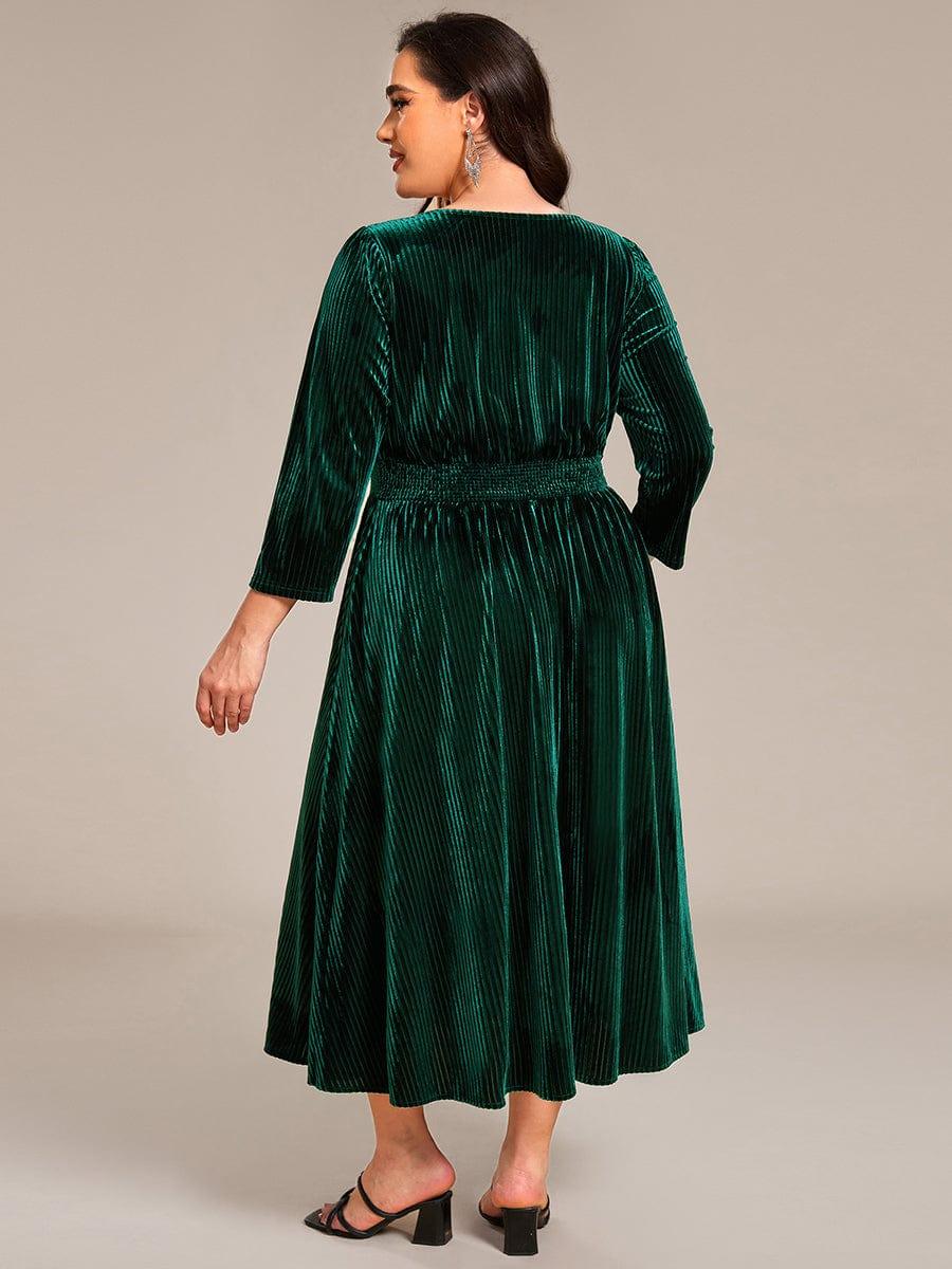 Robe d'invitée de mariage en velours plissé extensible grande taille #Couleur_Vert Fonce