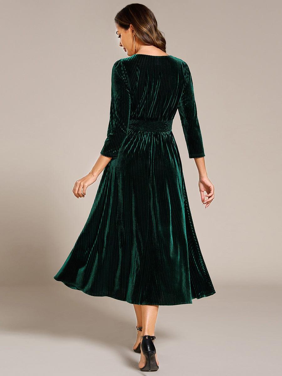 Robe d'invitée de mariage en velours extensible longueur thé #Couleur_Vert Fonce