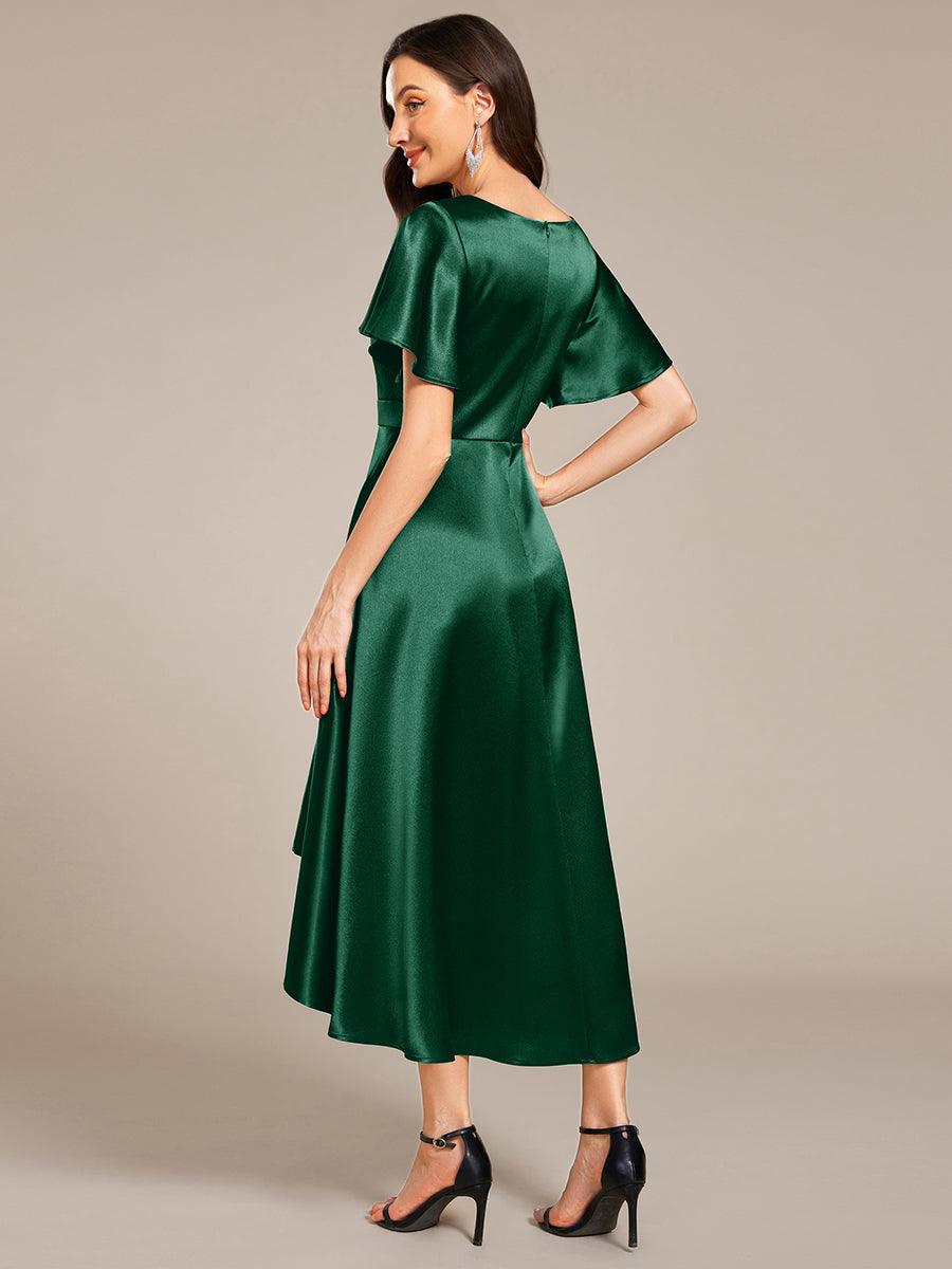 Robe d'invité tong colorée à ourlet haut et bas #Couleur_Vert Fonce