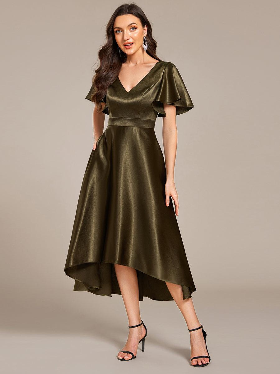 Robe d'invité tong colorée à ourlet haut et bas #Couleur_ #Couleur_Vert Olive