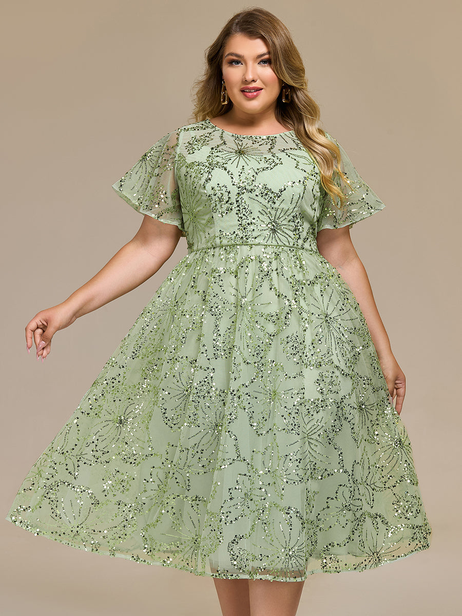 Robe d'invité de mariage trapèze en mousseline fluide à encolure ronde et longueur au genou #Couleur_Menthe Verte