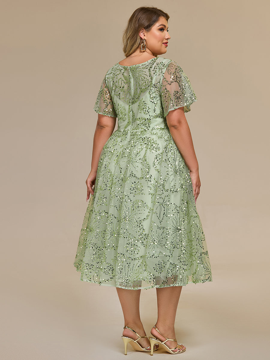 Robe d'invité de mariage trapèze en mousseline fluide à encolure ronde et longueur au genou #Couleur_Menthe Verte