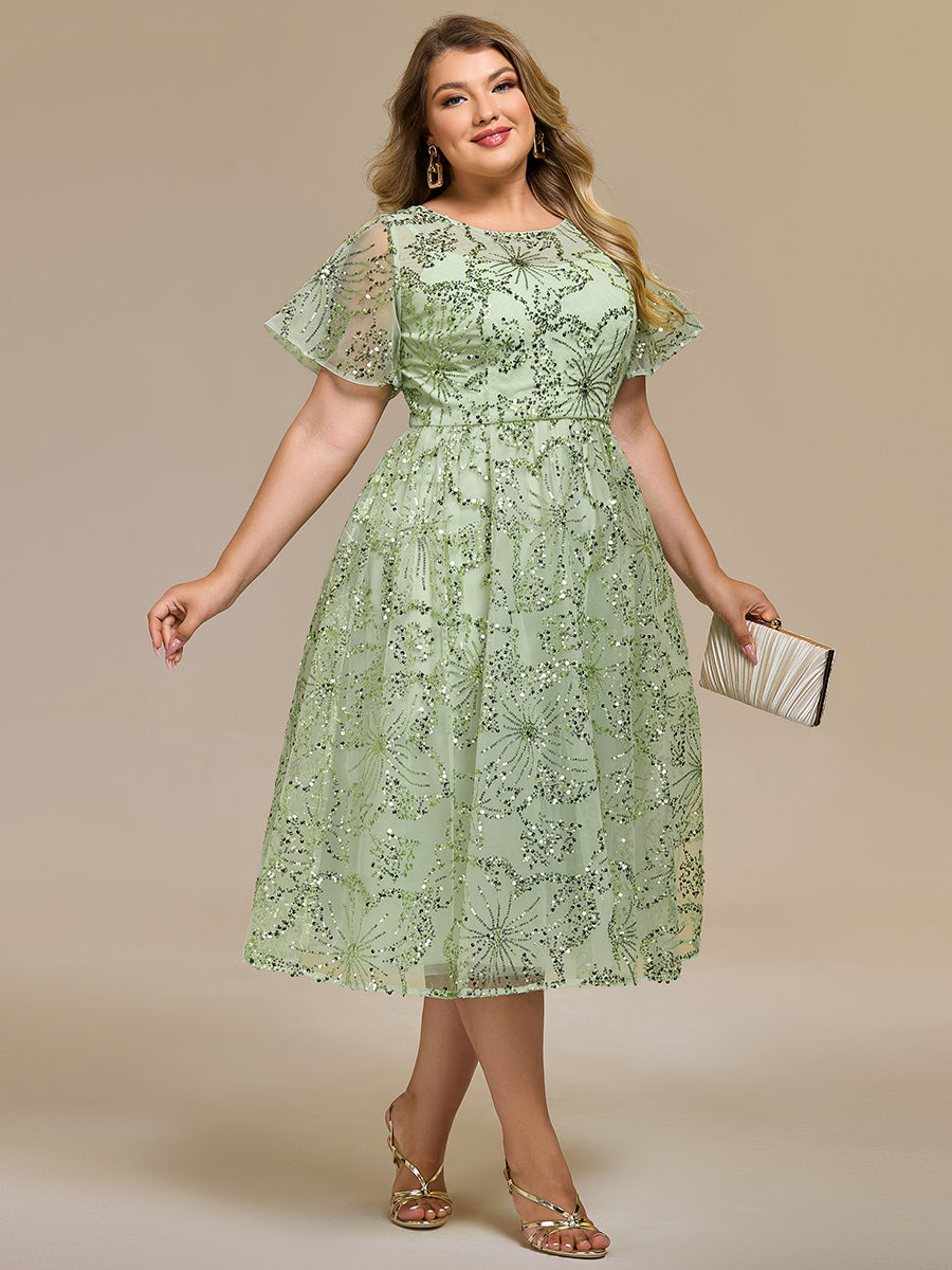 Robe d'invité de mariage trapèze en mousseline fluide à encolure ronde et longueur au genou #Couleur_Menthe Verte