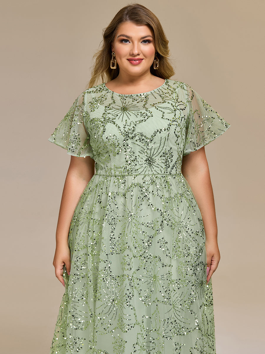 Robe d'invité de mariage trapèze en mousseline fluide à encolure ronde et longueur au genou #Couleur_Menthe Verte