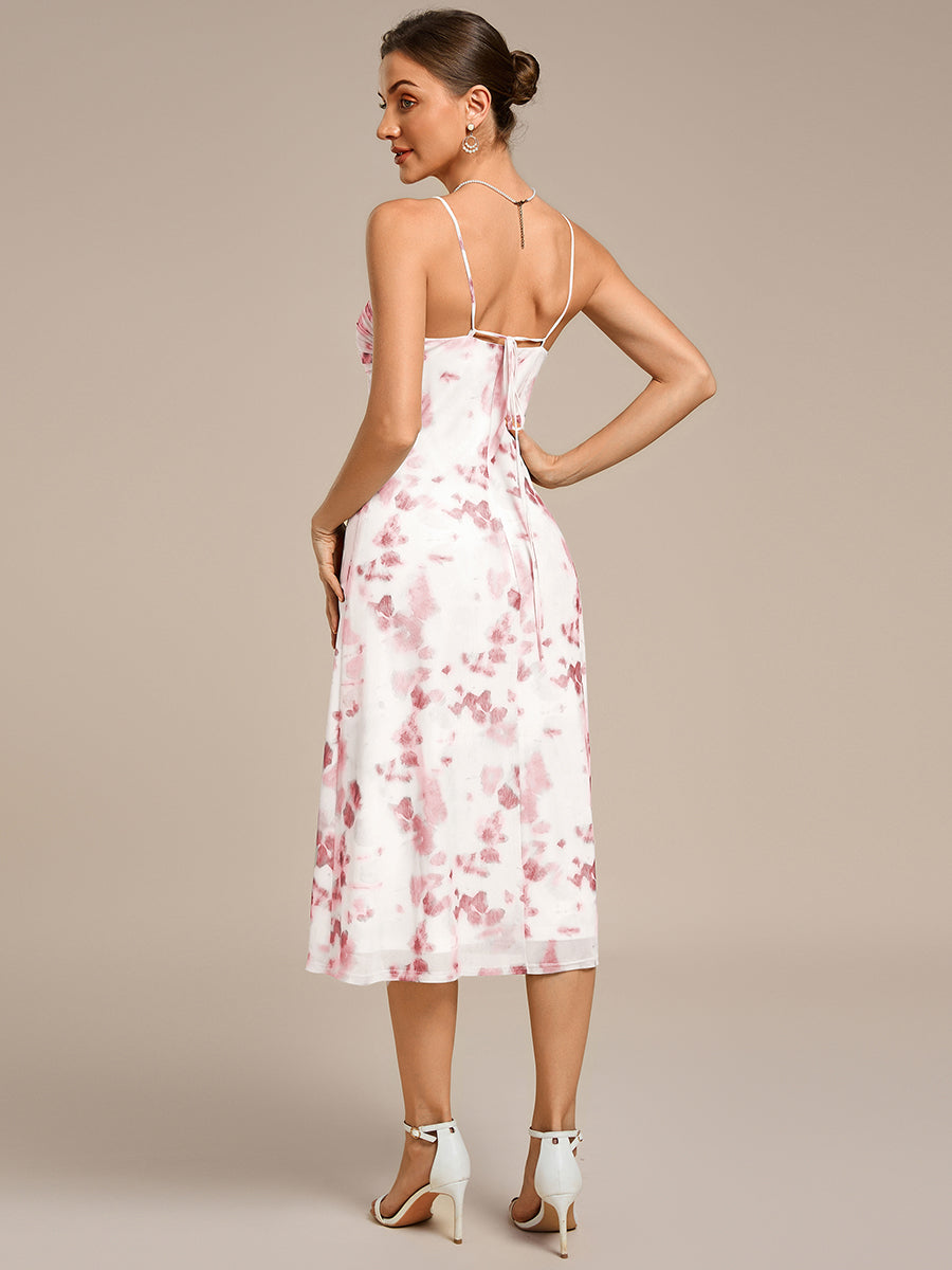 Robe d'invité de mariage trapèze en mousseline fluide à encolure ronde et longueur au genou #Couleur_Imprimé rouge brique