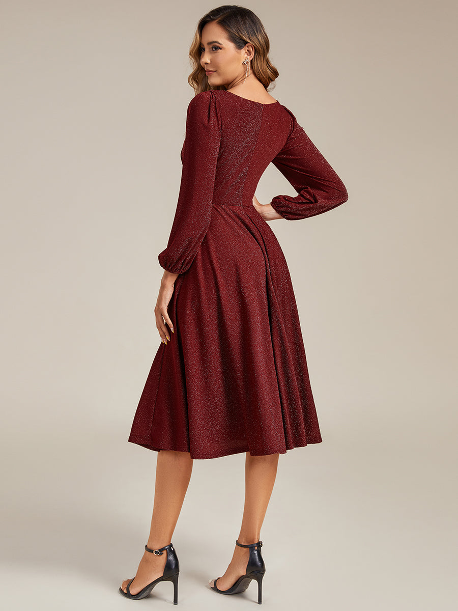 Robe d'invité mi-longue à manches longues lanternes #Couleur_Bordeaux